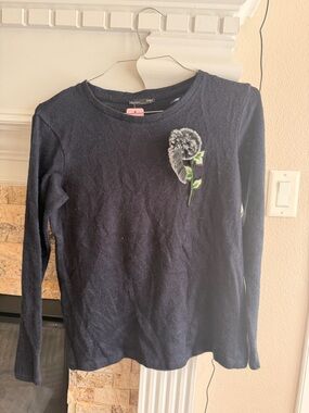 Zara Navy Long Sleeve Top with Pom Floral Applique